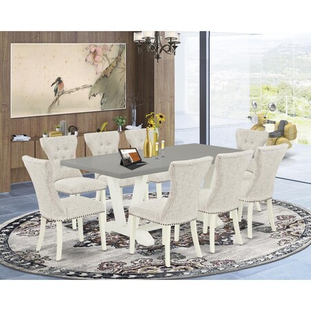 East West Furniture 9 Piece V-Style Dining Table Set - Linen White V097GA235-9